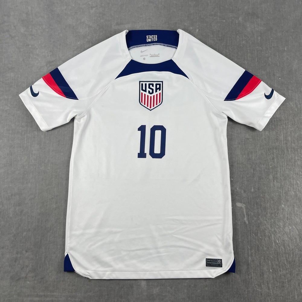 USA USMNT Mens S White Nike Christian Pulisic 10 2022 World Cup Soccer Jersey